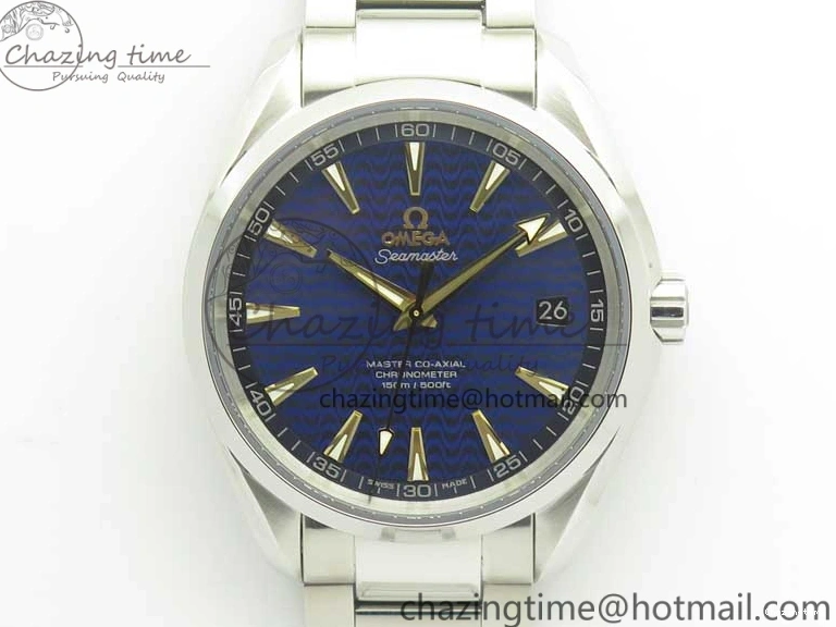 0127 Aqua Terra 150M SS VSF 1:1 Best Edition Blue Wave Textured Dial YG Hand on SS Bracelet A8500 Super Clone Sporty 8026